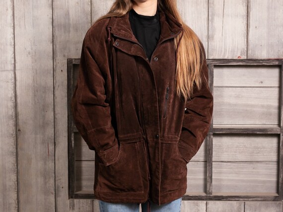 90s Padded Suede Parka Jacket . Women Winter Jacke