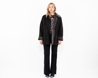 Black Faux Shearling Jacket, Y2K Style, Size M/L