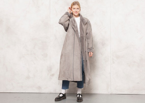 80s Sheepskin Coat Vintage Grey Women Shearling Co