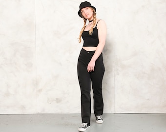 Y2K Black Pants classic evening trousers retro bottoms high waisted straight pants casual 2000s wear vintage women clothing size small