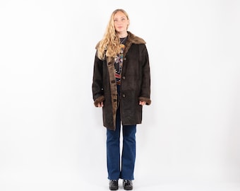 Casaco de pele de carneiro dos anos 90, estilo western vintage, tamanho XL oversized.