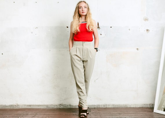80s Tapered Pants . Vintage Taupe Beige Trousers … - image 2