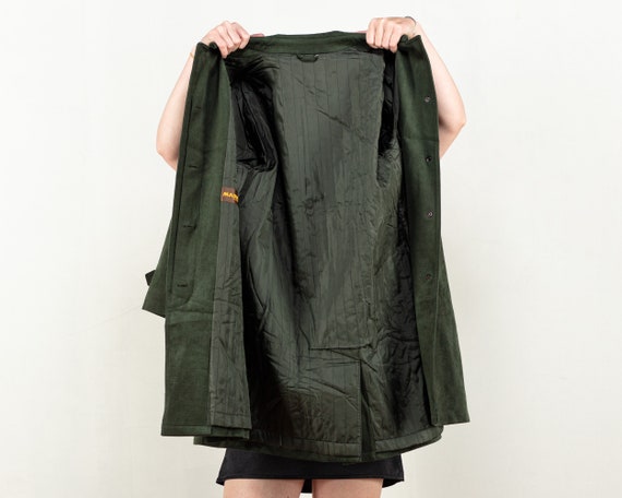 Faux Suede Coat vintage women forest green light … - image 4