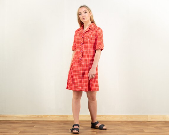 70s Check Dress retro mod dress red checkered dre… - image 3