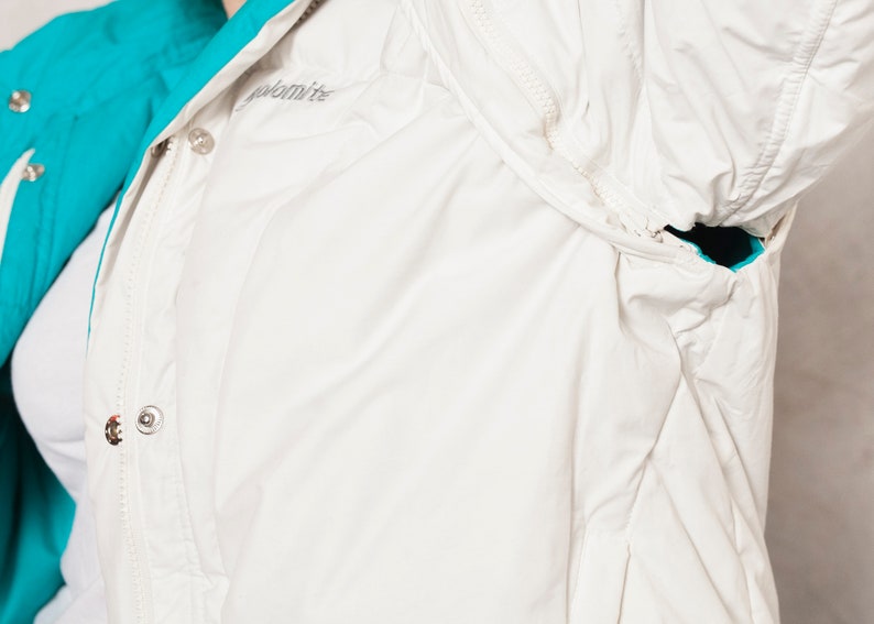 Reversible Down Jacket DOLOMITE Ski Jacket 80s Warm Teal Coat Winter Oversized Puffy Jacket Women White Jacket Vintage Clothing size Medium