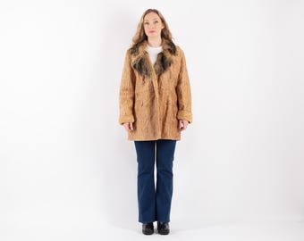 Beige jaren 90 schapenvacht jas, vintage retro winterkleding, maat M/L
