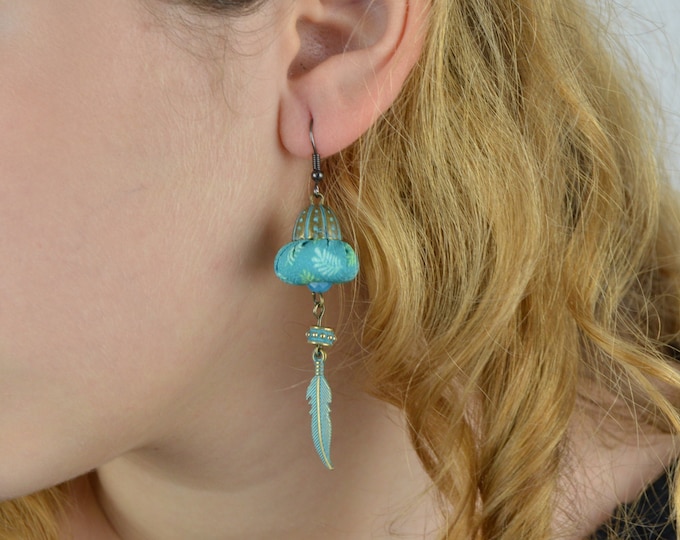 Pendientes turquesa boho / Pendientes de turquesa hechos a mano / Joyas de turquesa / Pendientes de cuentas textil color turquesa