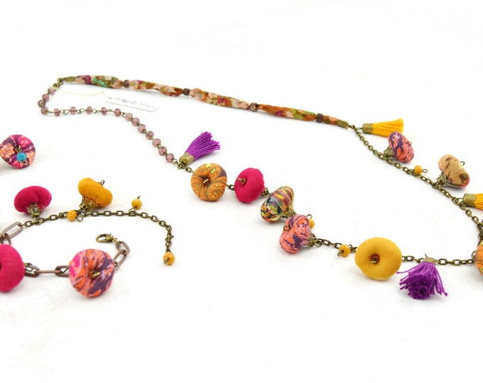 Multicolored handmade jewelry set, textile jewelry, exclusive gifts for women, ideal as a Christmas gift 