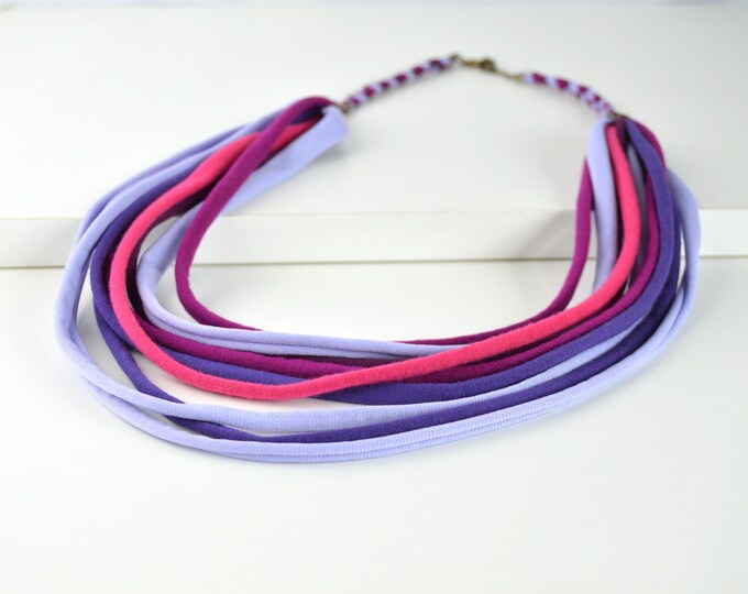 Ethnic style fabric necklace with fulcolor strings, handmade textile jewelry, exclusive design jewelry Daniela Barbieri