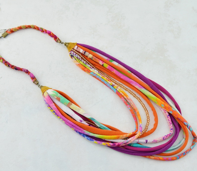 rope necklace handmade jewelry boho necklace necklace necklace handmade necklace boho chic necklace fabric textile necklace fabric