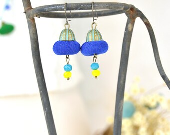 Blue and yellow lime earring, handmade fashion earring, trendy jewelry, 2020 jewelry, handmade fashion jewelry