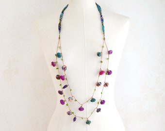 Multicolor Beaded Long Necklace, Multicolor Long Necklace, Multicolored Cloth Necklace, Multicolored Bohemian, Original Crafts, Unique Gifts