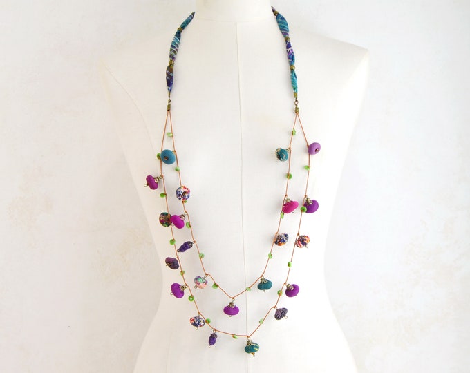 Multicolor Beaded Long Necklace, Multicolor Long Necklace, Multicolored Cloth Necklace, Multicolored Bohemian, Original Crafts, Unique Gifts