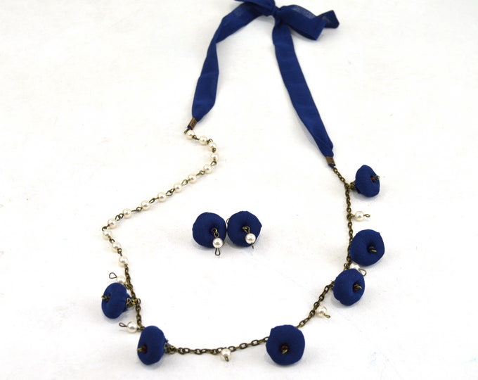 vintage navy textile jewelry set