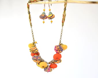 African style fabric necklace, African fabric jewelry set