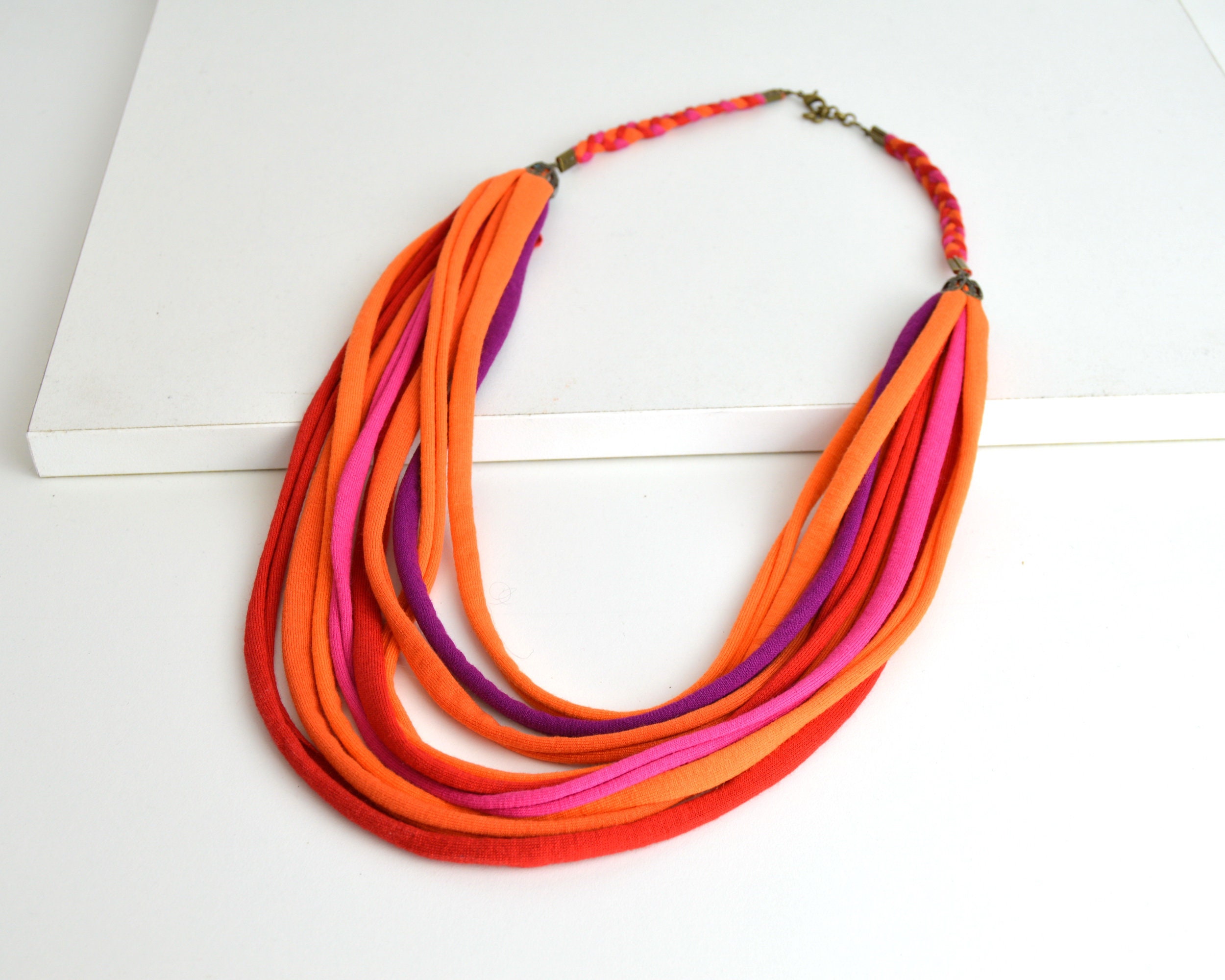 Original handmade multicolored fabric necklace with jersey | Etsy