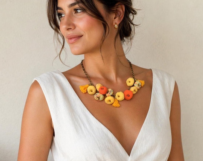 Collar bohemio con borla amarillo, collar de cuentas estilo vintage, collar estilo hippie con borla y cuentas de colores