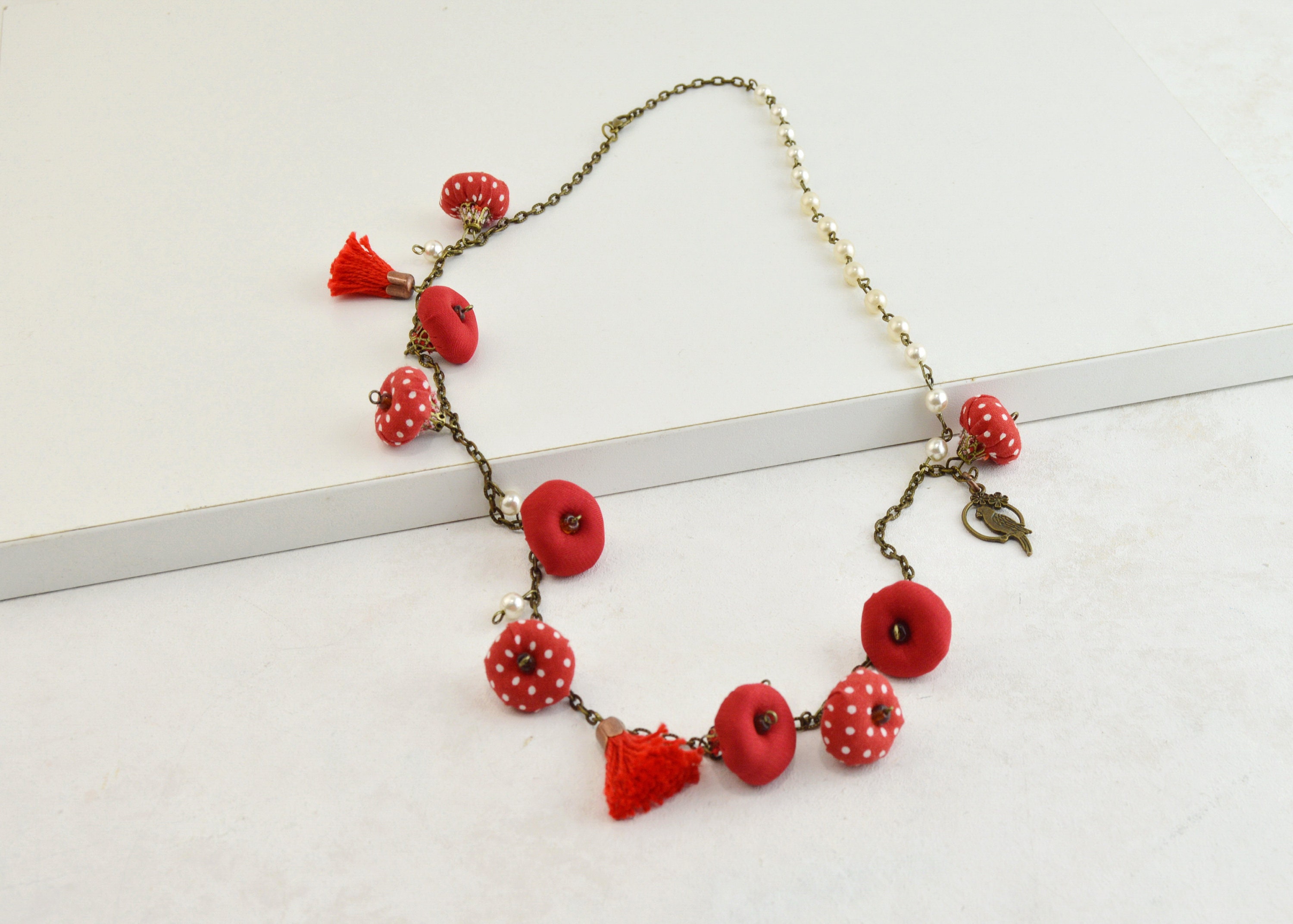 Fabric flower necklace, boho fabric necklace, textile necklace fabric