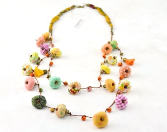 collar de tela bohemio, collar largo de verano, bisutería de diseñador, collar boho chic varios colores, collar artesanal muy original