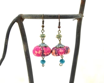 Artisan fabric earrings, handmade bohemian earrings, boho handmade earrings