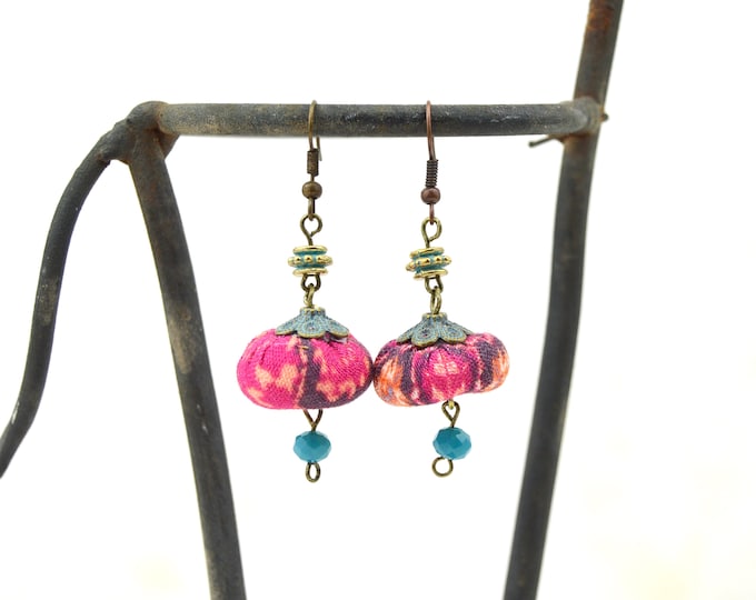 Artisan fabric earrings, handmade bohemian earrings, boho handmade earrings