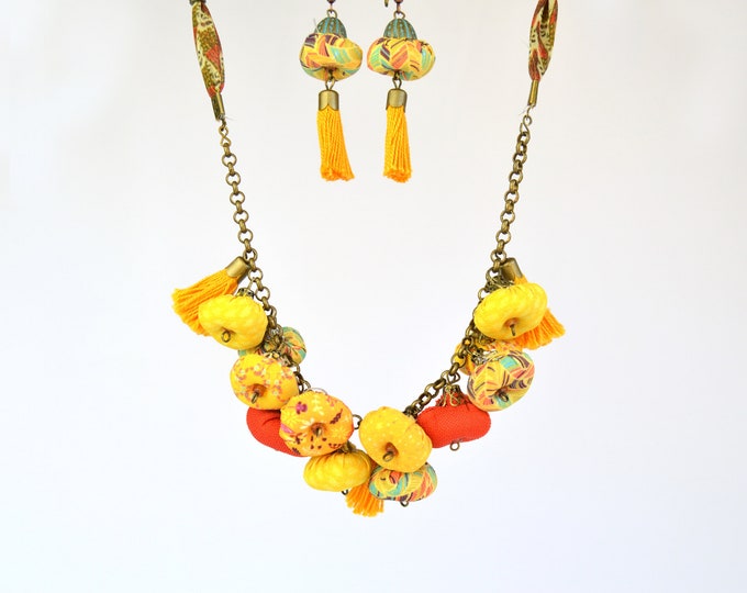 African style fabric necklace, African fabric jewelry set
