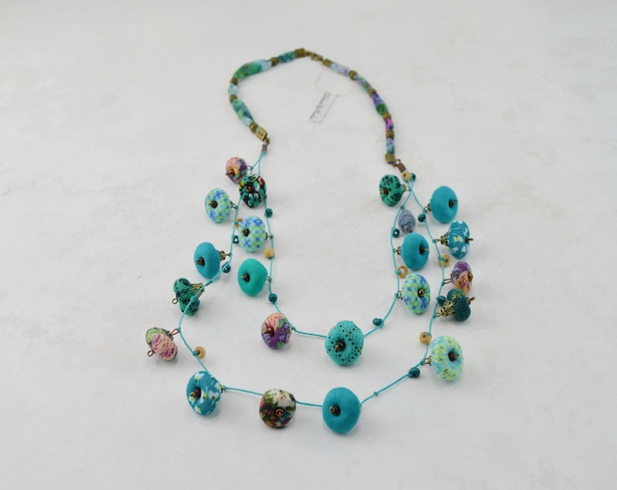 Multicolor Beaded Long Necklace, Multicolor Long Necklace, Multicolored Cloth Necklace, Multicolored Bohemian Necklace, Handmade Beads