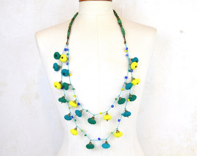lime turquoise green necklace, handmade crafts, Fashion accessories, original colored beaded necklace