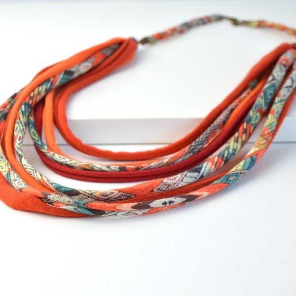 necklace fabric, necklace handmade, necklace boho chic, boho necklace, rope necklace handmade jewelry, textile necklace fabric, necklace