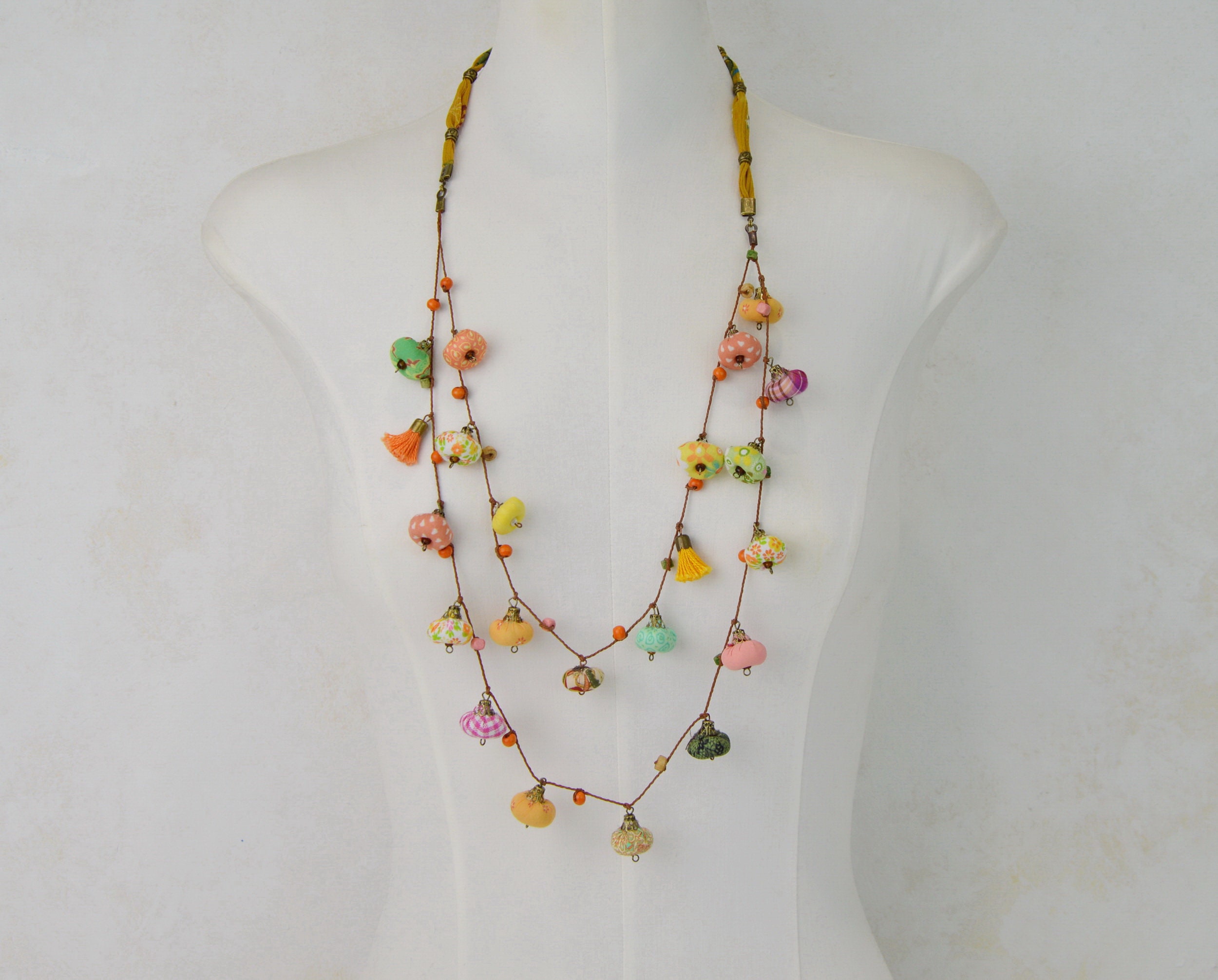 Multicolor Beaded Long Necklace, Multicolor Long Necklace, Multicolored