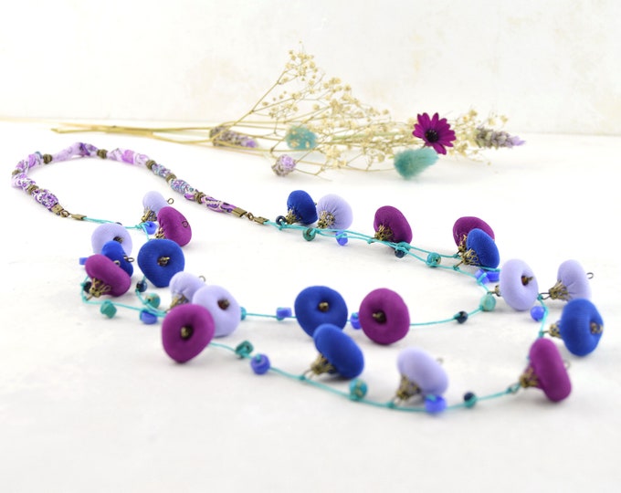 ecofriendly colorful bohemian style necklace, lilac, purple, mauve design crafts, multicolored ethnic necklace