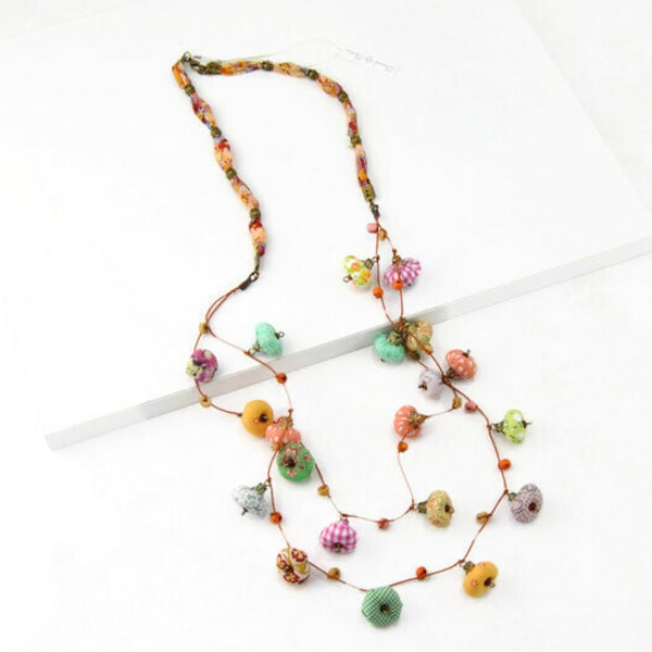 Boho long necklace, handmade jewelry with fulcolor fabric beads, summer trend 2021