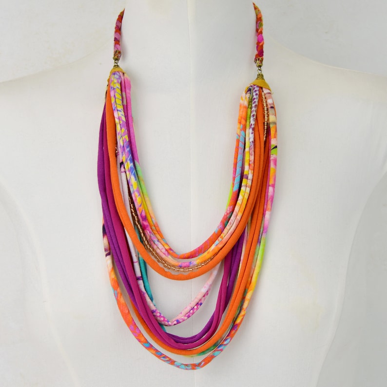 rope necklace handmade jewelry boho necklace necklace necklace handmade necklace boho chic necklace fabric textile necklace fabric