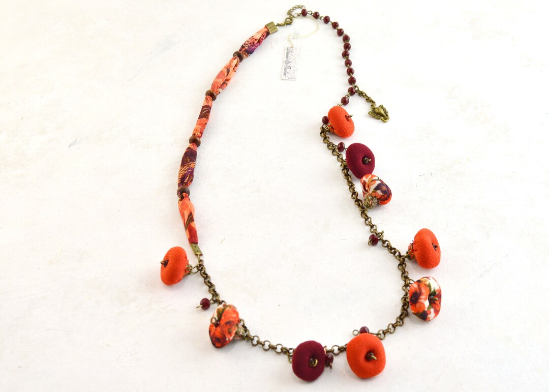 Fabric Flower Necklace Boho Fabric Necklace Textile Necklace Etsy
