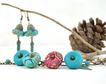 Bohemian cloth jewelry set, vintage style cloth jewelry set, multicolor jewelry set
