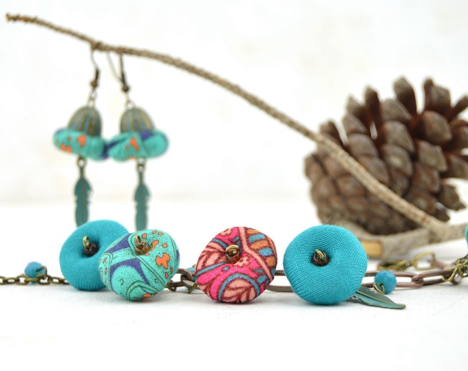 Bohemian cloth jewelry set, vintage style cloth jewelry set, multicolor jewelry set