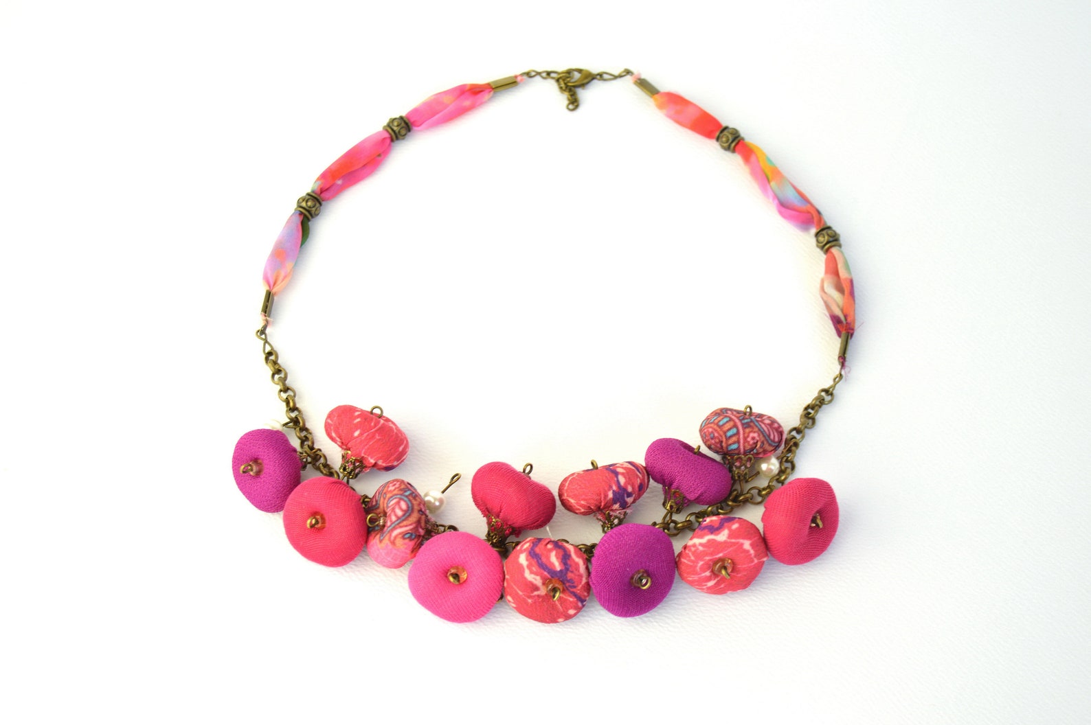 Fabric Flower Necklace Boho Fabric Necklace Textile Necklace Etsy