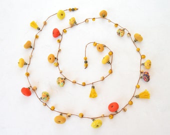 eco-responsible jewelry, colorful fabric bead necklace, handmade long multicolor necklace