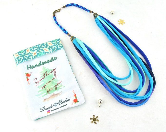 eco-responsible necklace, multicolored textile bib necklace, multicolored stripes necklace, multicolored necklace, unique gifts, gifts