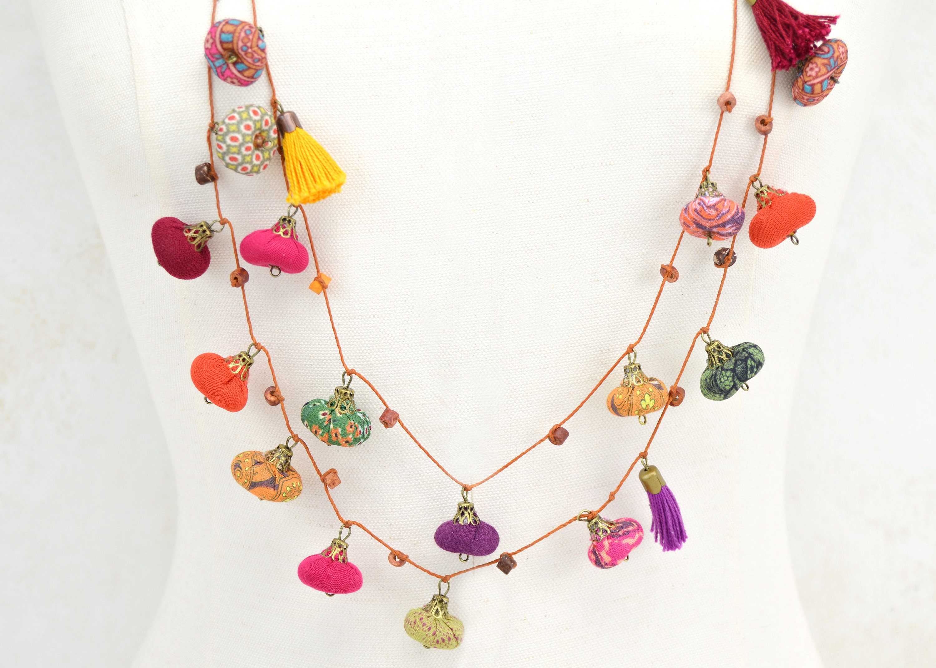 Multicolor Beaded Long Necklace, Multicolor Long Necklace, Multicolored