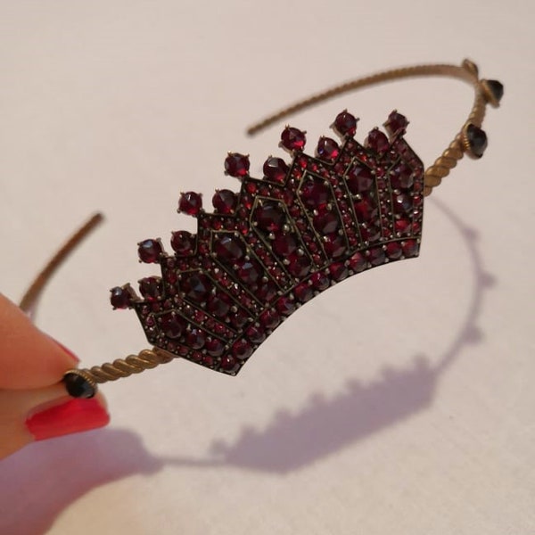 Antique Victorian Bohemian Garnet Tiara 19th century