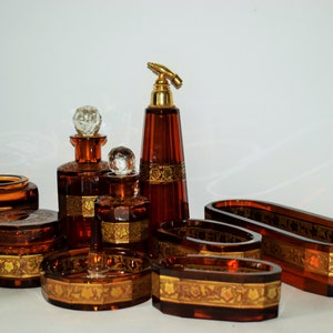 Rare Bohemian vintage  Art Deco Cut Glass Vanity set Moser Carlsbad