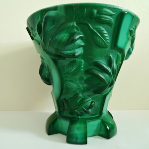 Bohemian Czech   Malachite Jade glass vase by Hoffmann & Schlevogt Ingrid