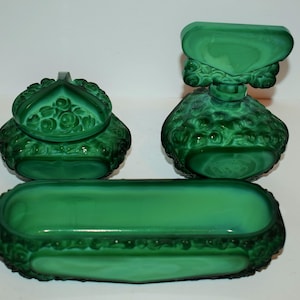Bohemian vintage Czech  Art Deco Malachite Jade  Glass  Vanity set  by Schlevogt Hoffmann - Ingrid collection