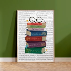 HP Book Collection| Wizard Inspired, Book Lover, Wall Art, Reader Gift, Book Stack, Bookish, Bookworm, Fantasy, Bibliophile