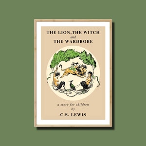 Impresión artística de la portada del libro El león, la bruja y el armario, C.S. Lewis, Aslan, Narnia, arte de libros infantiles, arte de fantasía, impresión artística de Narnia