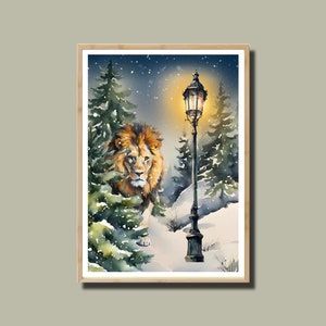 Der Löwe die Hexe und die Garderobe Kunstdruck, C.S.Lewis Kunstdruck, Aslan, Narnia Poster, Chroniken von Narnia, Laternenpfahl, Narnia Kunst