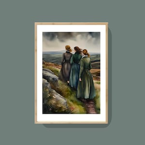 Impression d'art aquarelle portrait des soeurs Bronte, gothique, victorien, Emily Bronte, Charlotte Bronte, Bronte, Wuthering Heights, Jane Eyre