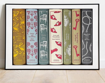 Jane Austen Book Collection Illustration | Wall Art, Book Lover, Reader Gift, Bibliophile, Bookish, Booktok, Bookstagram