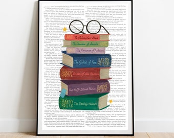 HP Book Collection| Wizard Inspired, Book Lover, Wall Art, Reader Gift, Book Stack, Bookish, Bookworm, Fantasy, Bibliophile